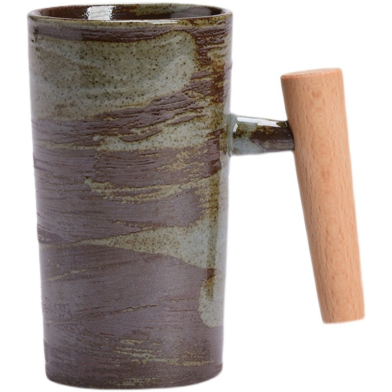 Shizuku Ceramic Mug – Japanese-Inspired Stoneware with Wooden Handle