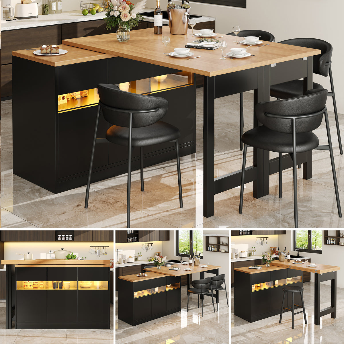 Extendable Kitchen Island Table "Mila" lifestyle product photo in kitchen