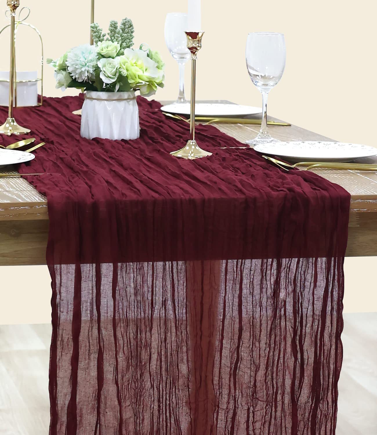 BohemeFold Table Runner – Soft Chambray Voile with Twisted Boho Fringe