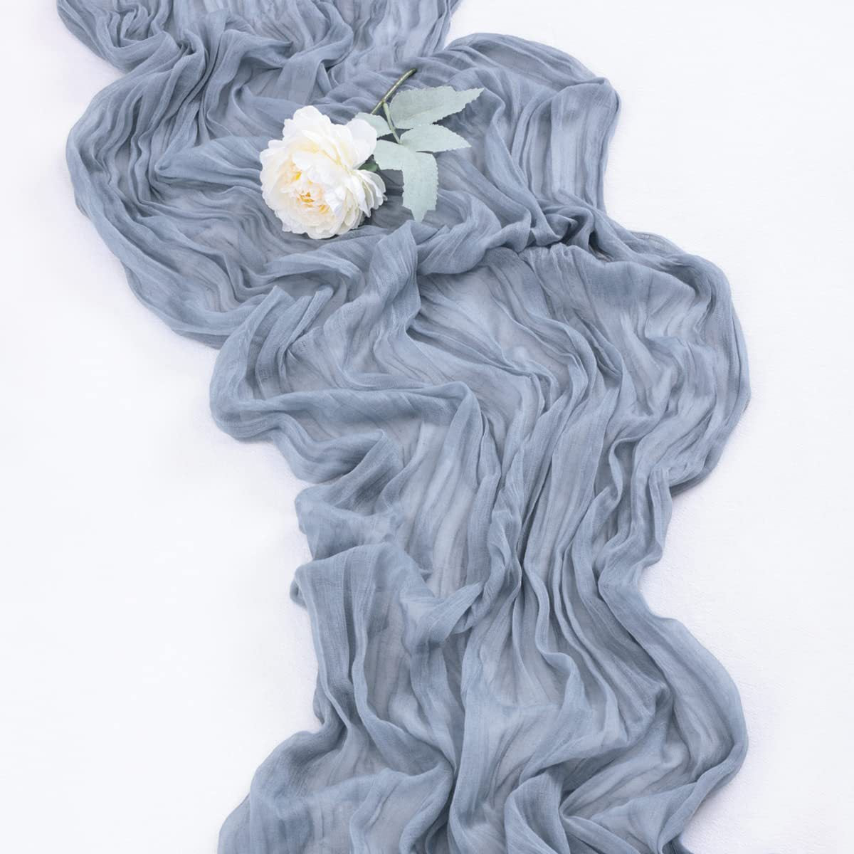 BohemeFold Table Runner – Soft Chambray Voile with Twisted Boho Fringe
