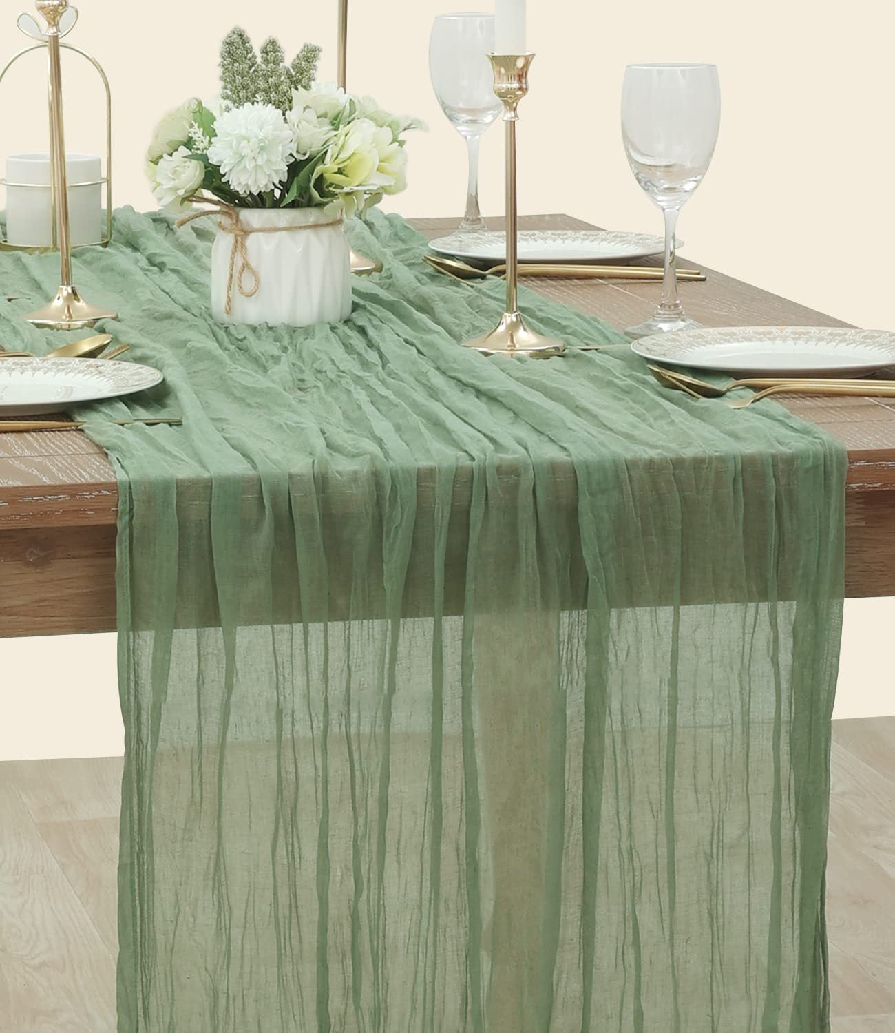 BohemeFold Table Runner – Soft Chambray Voile with Twisted Boho Fringe