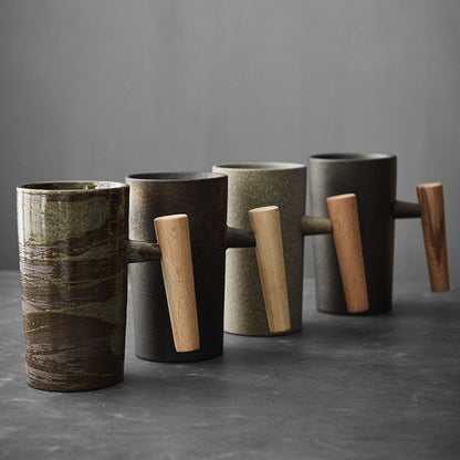 Shizuku Ceramic Mug – Japanese-Inspired Stoneware with Wooden Handle