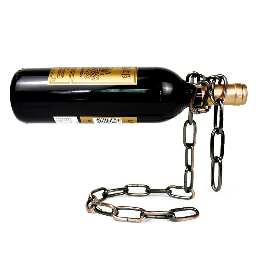 LoftLink Iron Chain Wine Holder – Elevated Metal Display for One Bottle