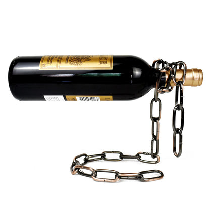 LoftLink Iron Chain Wine Holder – Elevated Metal Display for One Bottle