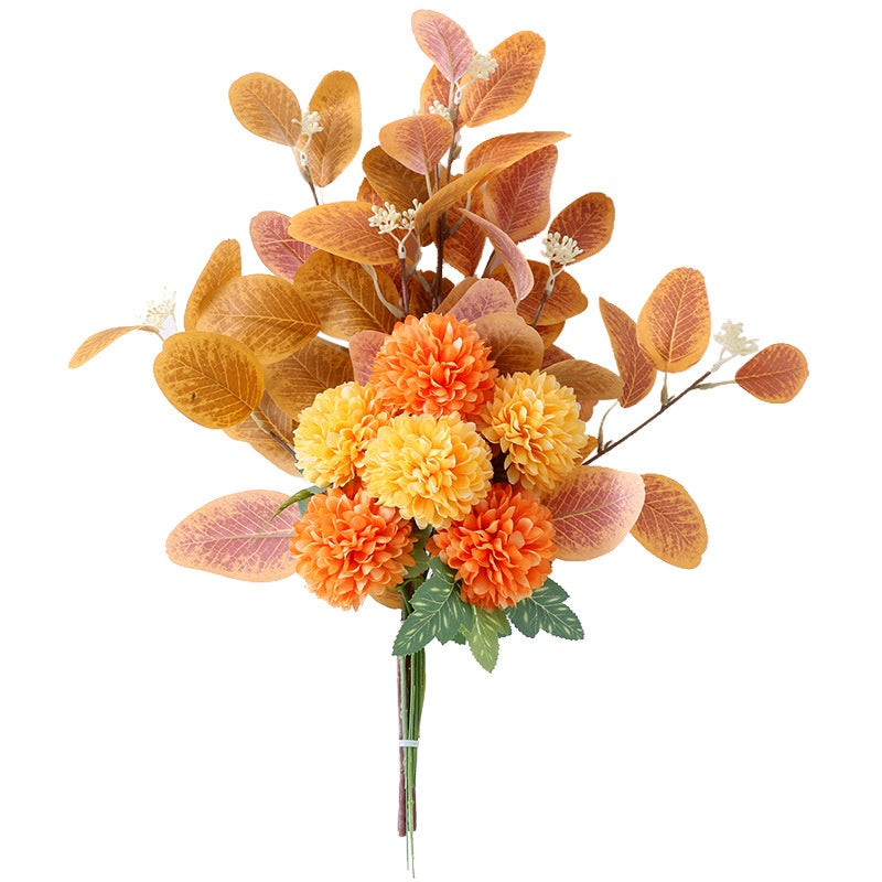 FloraStill Bouquet – Faux Eucalyptus & Chrysanthemum Stems in Soft, Neutral Tones