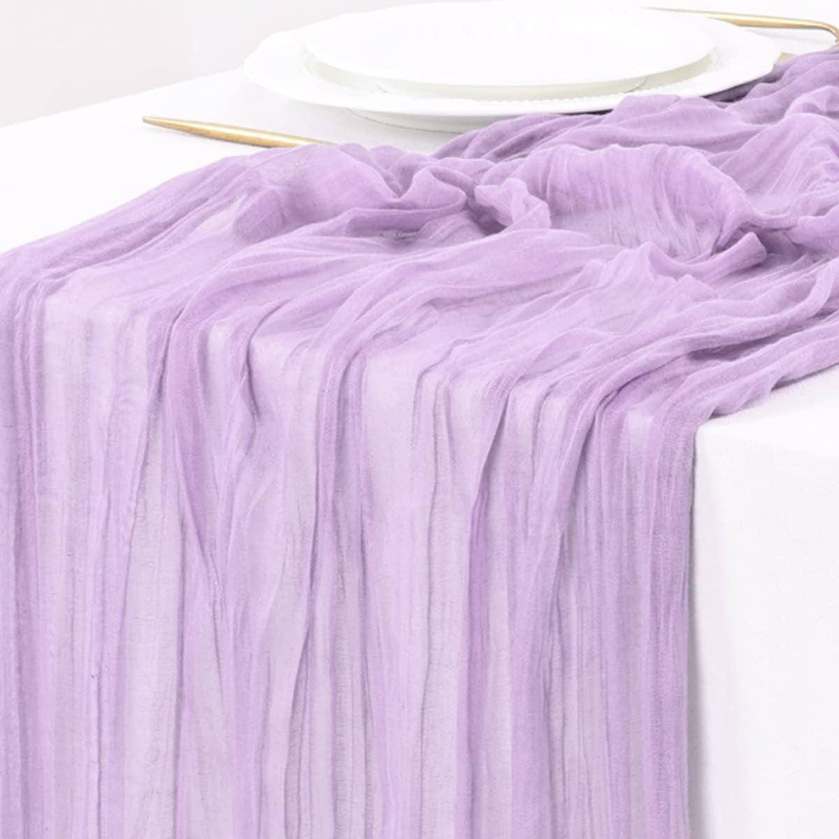 BohemeFold Table Runner – Soft Chambray Voile with Twisted Boho Fringe