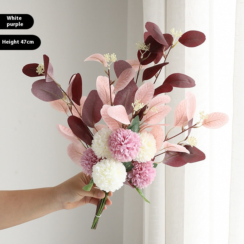 FloraStill Bouquet – Faux Eucalyptus & Chrysanthemum Stems in Soft, Neutral Tones