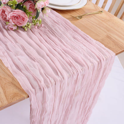 BohemeFold Table Runner – Soft Chambray Voile with Twisted Boho Fringe
