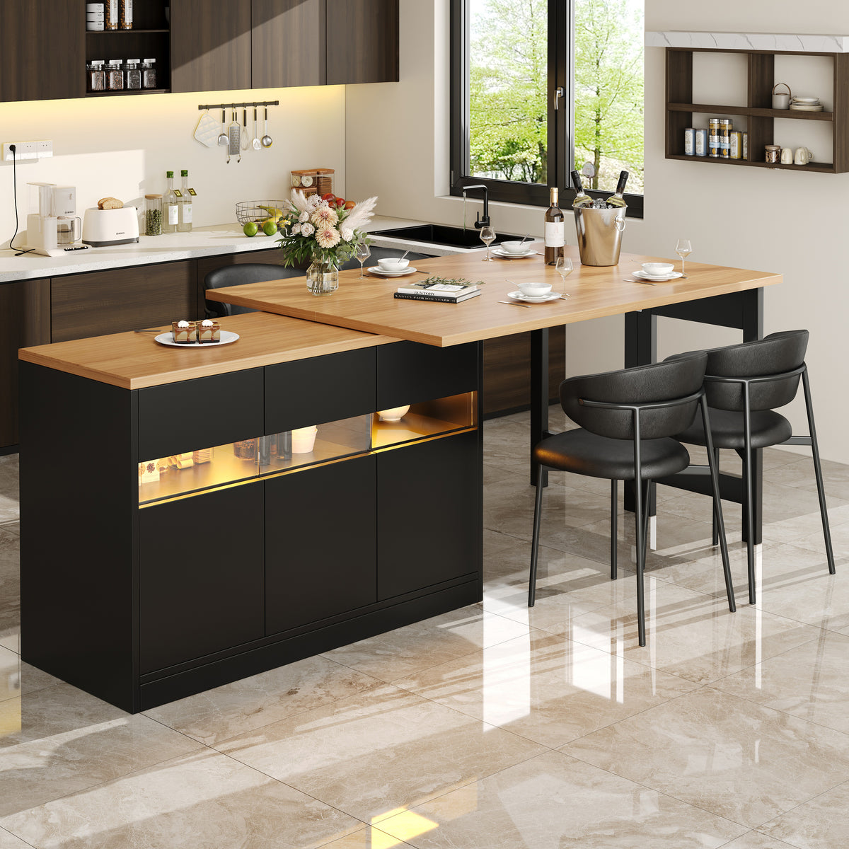 Extendable Kitchen Island Table "Mila" specification and dimensions reference in kitchen
