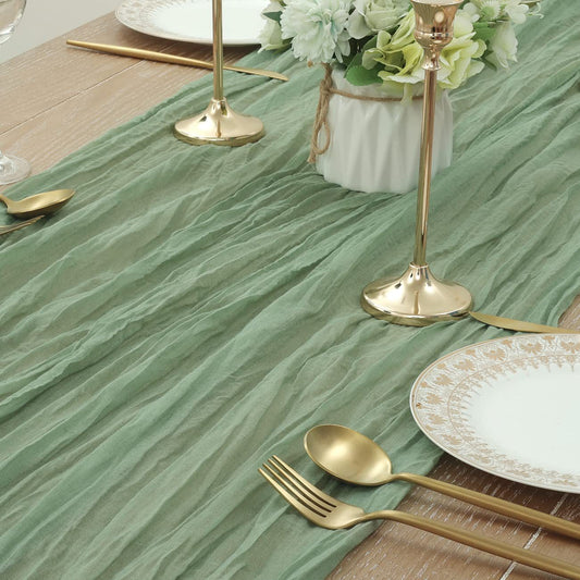 BohemeFold Table Runner – Soft Chambray Voile with Twisted Boho Fringe