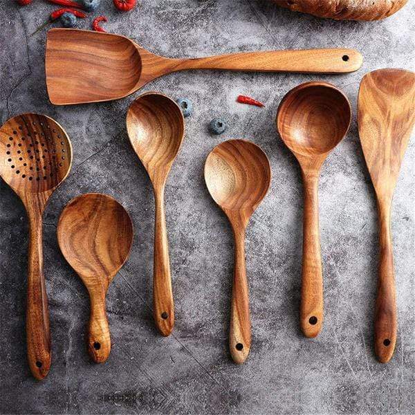 GrainServe Teak Utensil Set – Natural Wooden Cooking Set