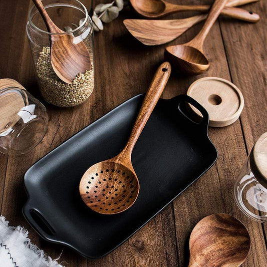 GrainServe Teak Utensil Set – Natural Wooden Cooking Set