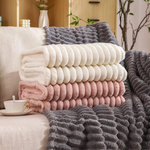 StriaFur Throw Blanket – Textured Faux Fur Blanket for Bold Comfort & Layered Luxury