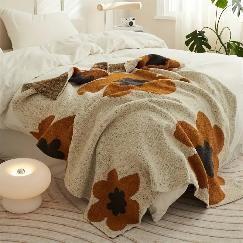 BloomWeave Floral Knitted Blanket – Soft Layers of Calm & Artistic Charm