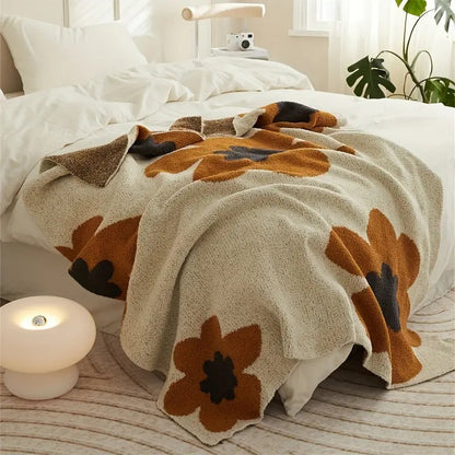 BloomWeave Floral Knitted Blanket – Soft Layers of Calm & Artistic Charm