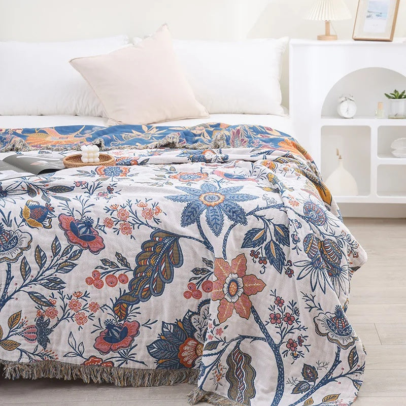 BrushBloom Boho Throw – Lightweight Artistic Floral Blanket for Layered Living