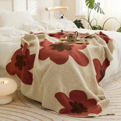 BloomWeave Floral Knitted Blanket – Soft Layers of Calm & Artistic Charm